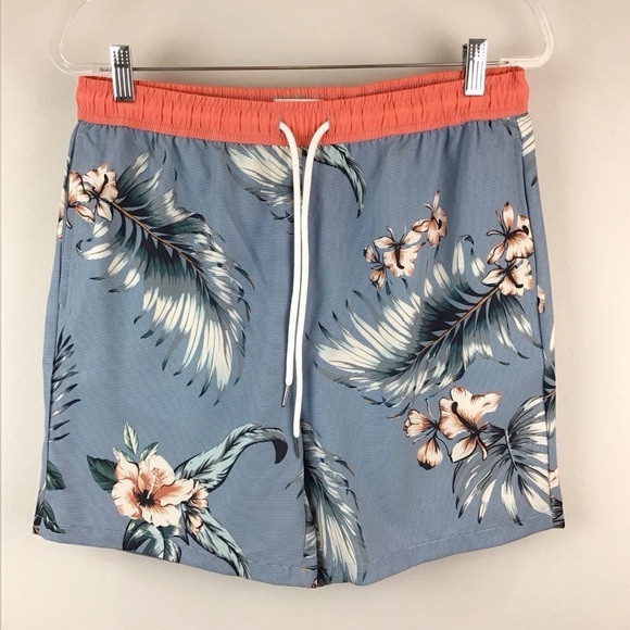 Public Record Swim Hybrid Stretch Unlined Blue Floral Shorts | L - Picture 1 of 12
